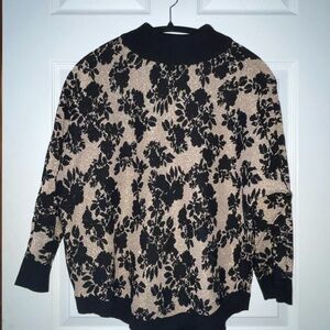 Adrienne Vittadini Black and Metallic Gold Mock Neck Sweater